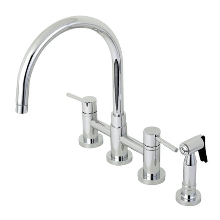KINGSTON BRASS Concord 2-Handle Bridge Kitchen Faucet W/Brass Side Sprayer, Chrome KS8271DLBS